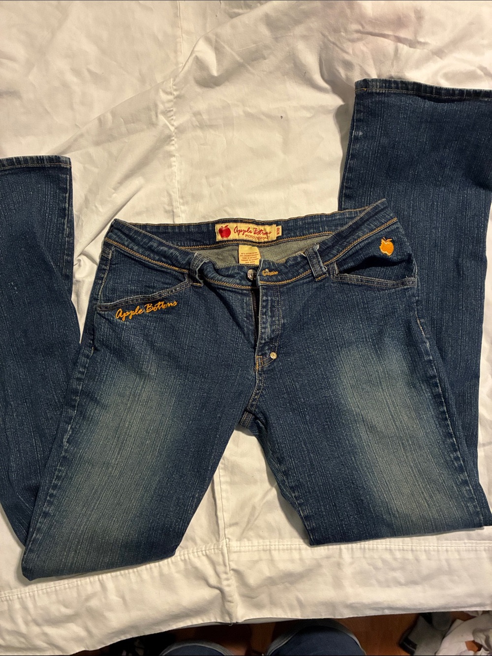 Apple Bottoms Women's Dark Blue Denim Bootcut Jeans with Orange Embroidery